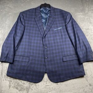 Oak Hill Blazer Men 4XL 58/60 Blue Plaid Paisley Lined Stretch Sport Coat Jacket